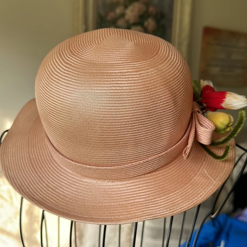 ADOLFO 11 vintage coral hat with fruit bow. This is not a new hat